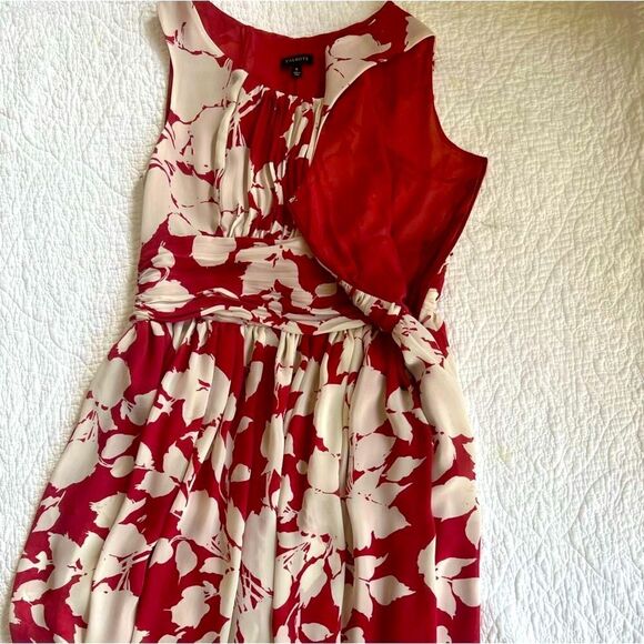 Talbots Sheer Floral Sleeveless Chiffon Rusty Red White Midi Summer Dress size 6 - Picture 6 of 11